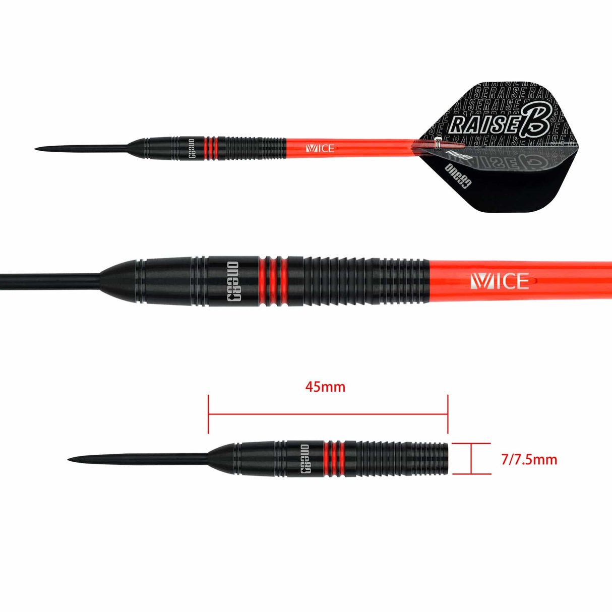 One80 Raise B Darts - Steel Tip - Black - Red Rings