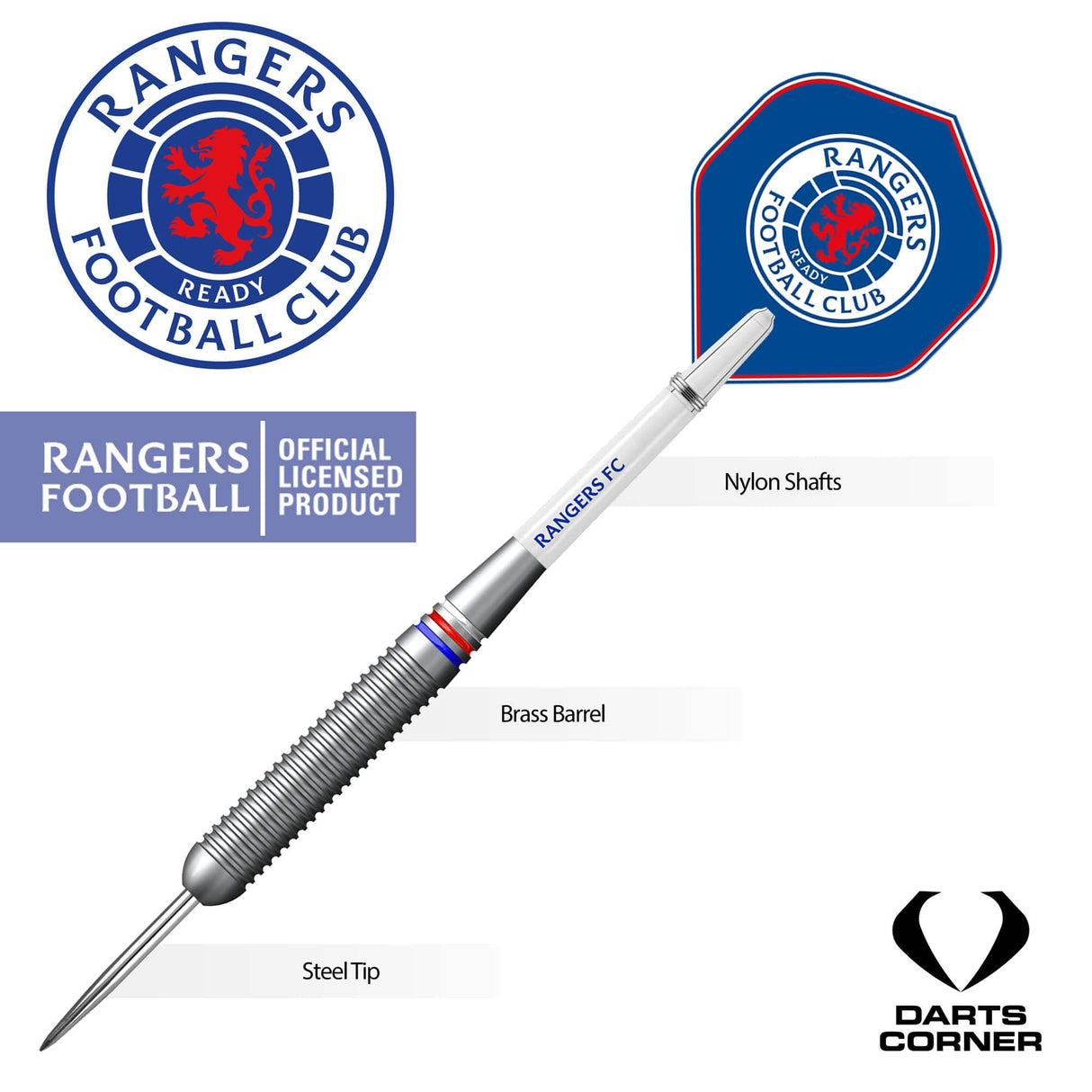 Rangers FC Darts - Steel Tip Brass - Official Licensed - RFC - 22g 22g