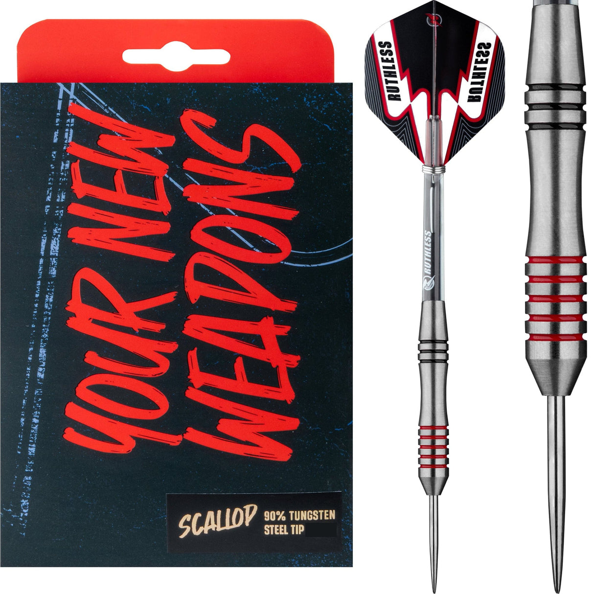 Ruthless Scallop Darts - Steel Tip - Twin Ring - Black & Red - 28g 28g