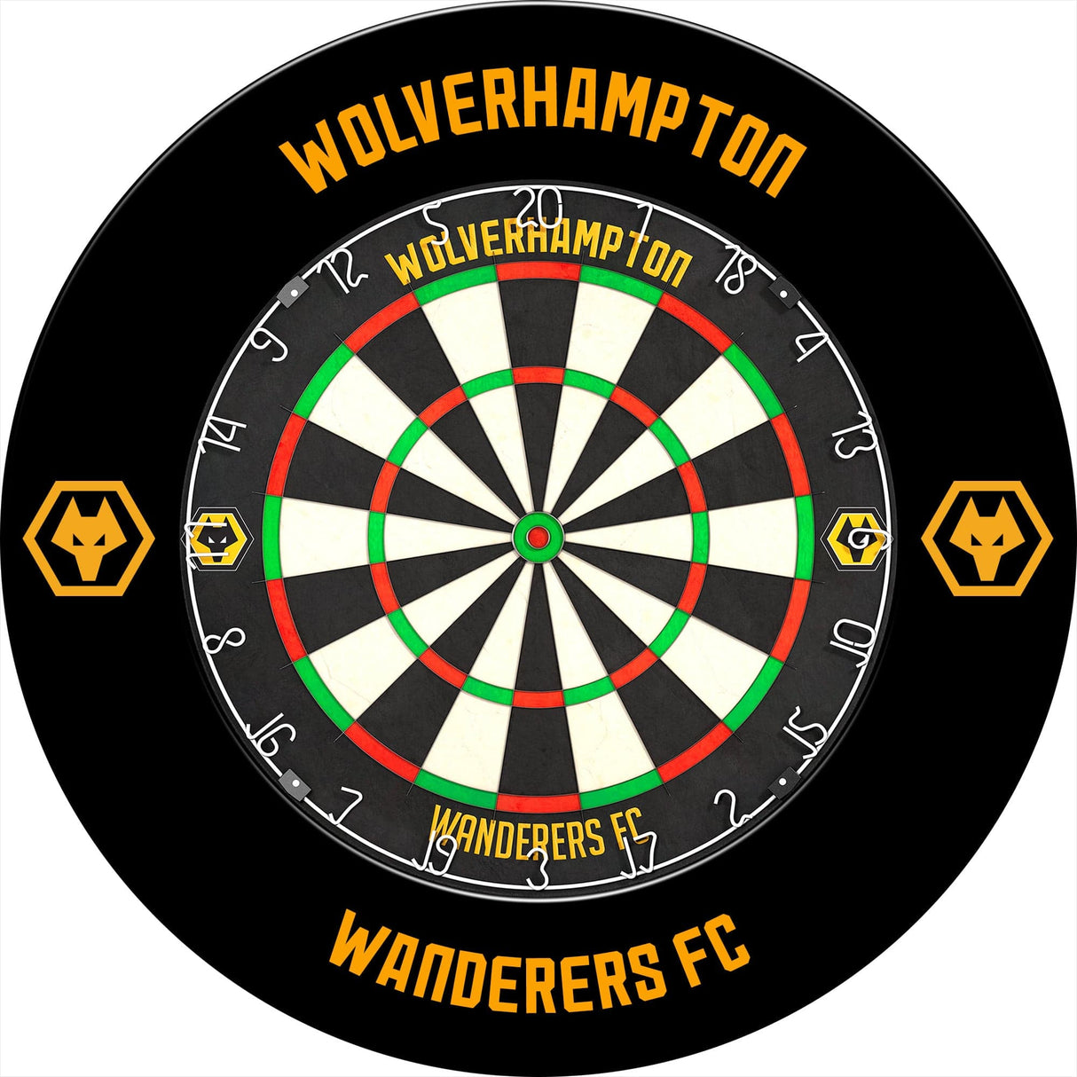 Wolverhampton Wanderers FC Dartboard Surround - Official Licensed - Wolves - S1 - Black - Yellow Crest