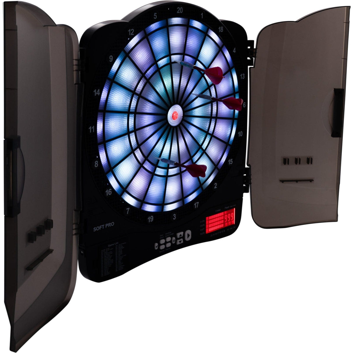 XQMax Electronic Dartboard in Cabinet - Multiplayer - with 6 Darts - 48 Games - Bern